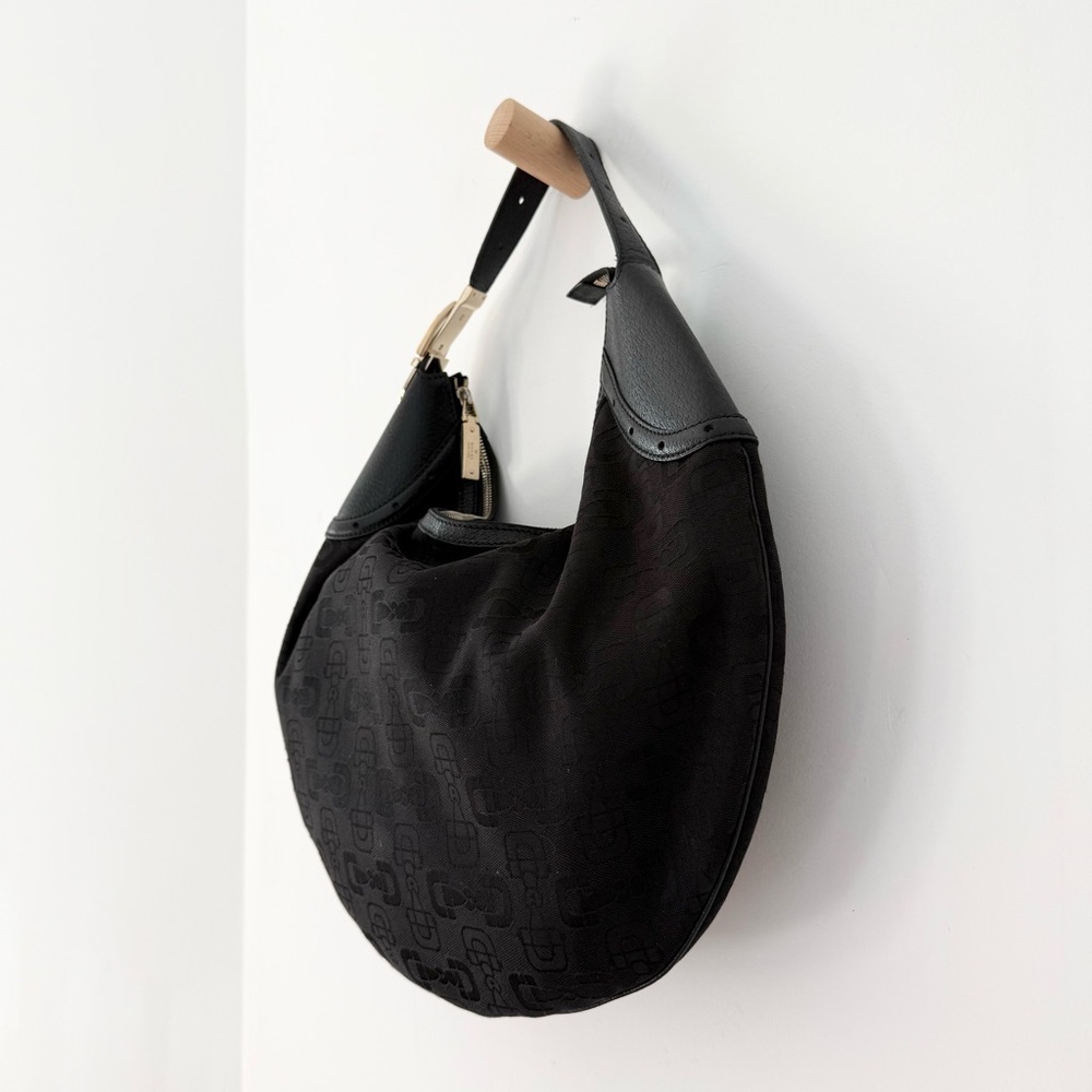 VIntage Gucci Y2K Black Horsebit Monogram Canvas Hobo Shoulder Bag - Large - Picture 6 of 10